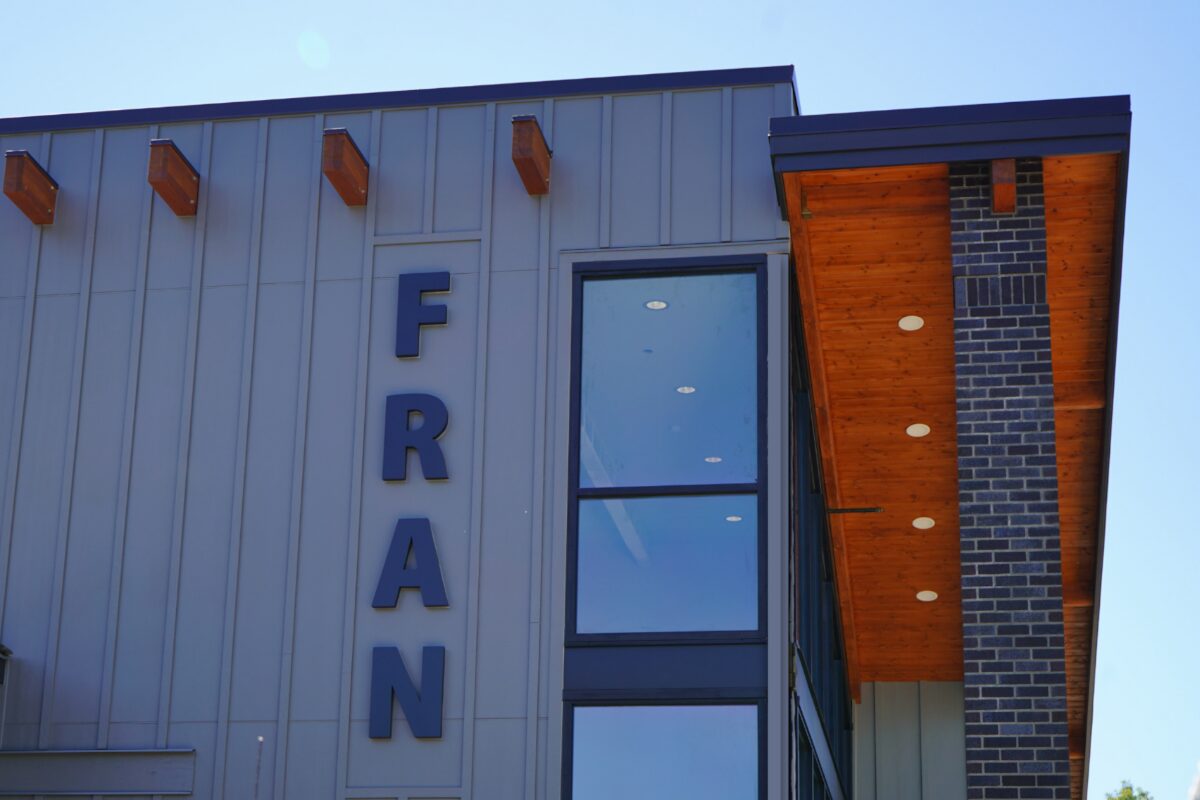 The FRAN building exterior with its tall vertical FRAN sign